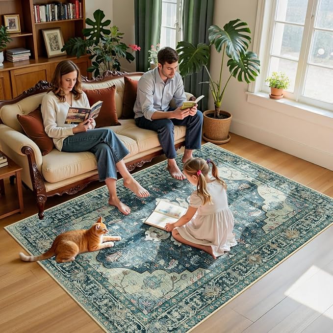 RELEANY Area Rugs 5'x7' Washable Non-Slip, Floral Vintage Distress Print - Image 3
