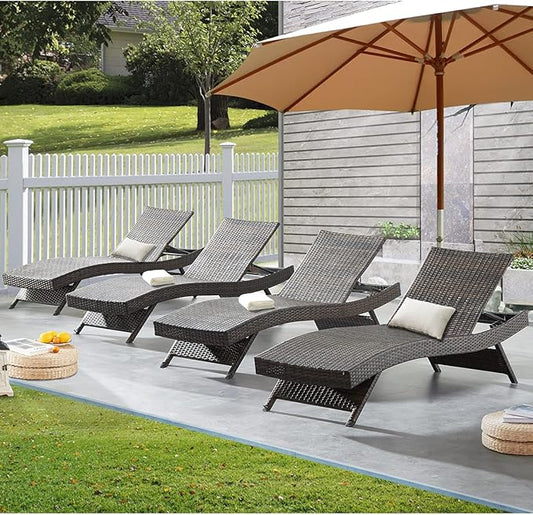 79'' Outdoor Wicker Reclining Lounge Chair Long Reclining Chaise Lounge Set by Asifom