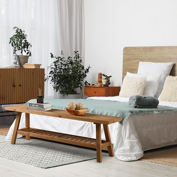 HOKYHOKY Reclaimed Solid Wood Bench-55 Inches Farmhouse Entryway Bench - Image 7
