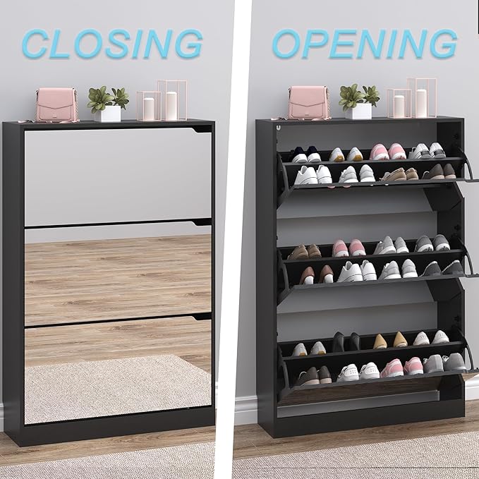 BORNOON Shoe Cabinet with 3-Flip Mirror Drawers, Freestanding Shoe Rack - Image 5