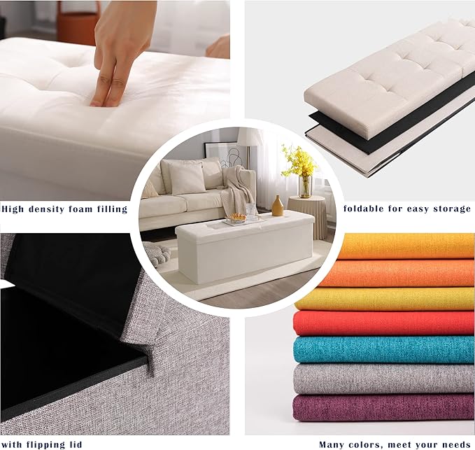 Storage Ottoman Bench Foldable Seat Footrest Shoe Bench End of Bed Storage - Image 7