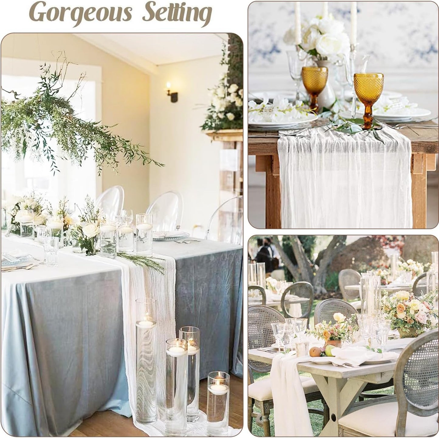 6 Pack White Cheesecloth Table Runner - 10Ft Gauze Cheese Cloth Table Runner 35x120 Inch Long Romantic White Table Cloth for Wedding Bridal Baby Shower Boho Table Decoration