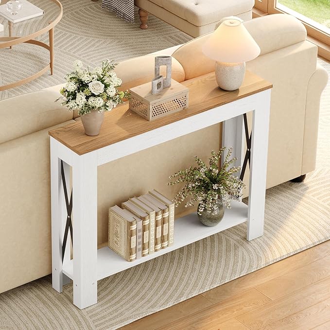 YATINEY Farmhouse Console Table, 39.4'' Small Narrow Entryway Table, Wood Couch - Image 2