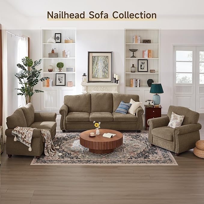 ONBRILL Nailhead Trim Armchair, Rolled Arm Accent Chair - Image 7