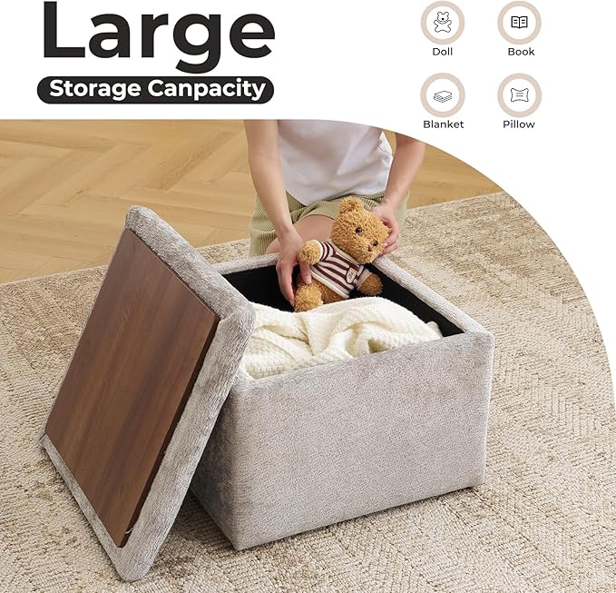 Large Storage Ottoman, Chenille Ottoman Foot Stools, Ottoman Footstool - Image 5