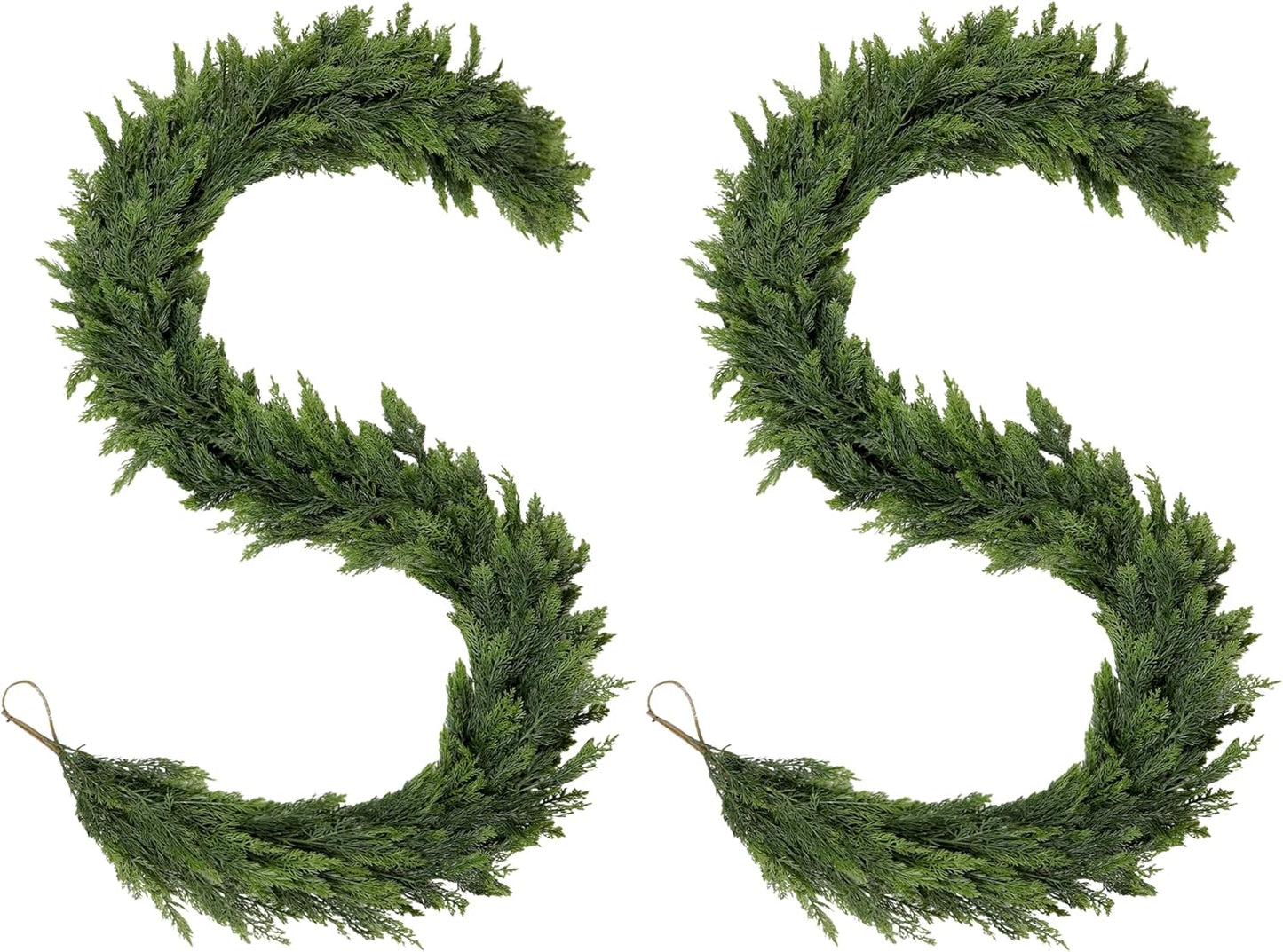 2PCS Christmas Cedar Garland 6FT Artificial Realistic Soft and Thickness Green Faux Cedar Pine Garlands, Holiday Xmas Decoration Stairs Wall Mantle Door Indoor Outdoor(2pcs, 6ft)