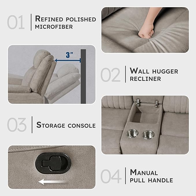 Lexicon Manual Double Reclining Loveseat, Polished Microfiber Manual Wall - Image 3