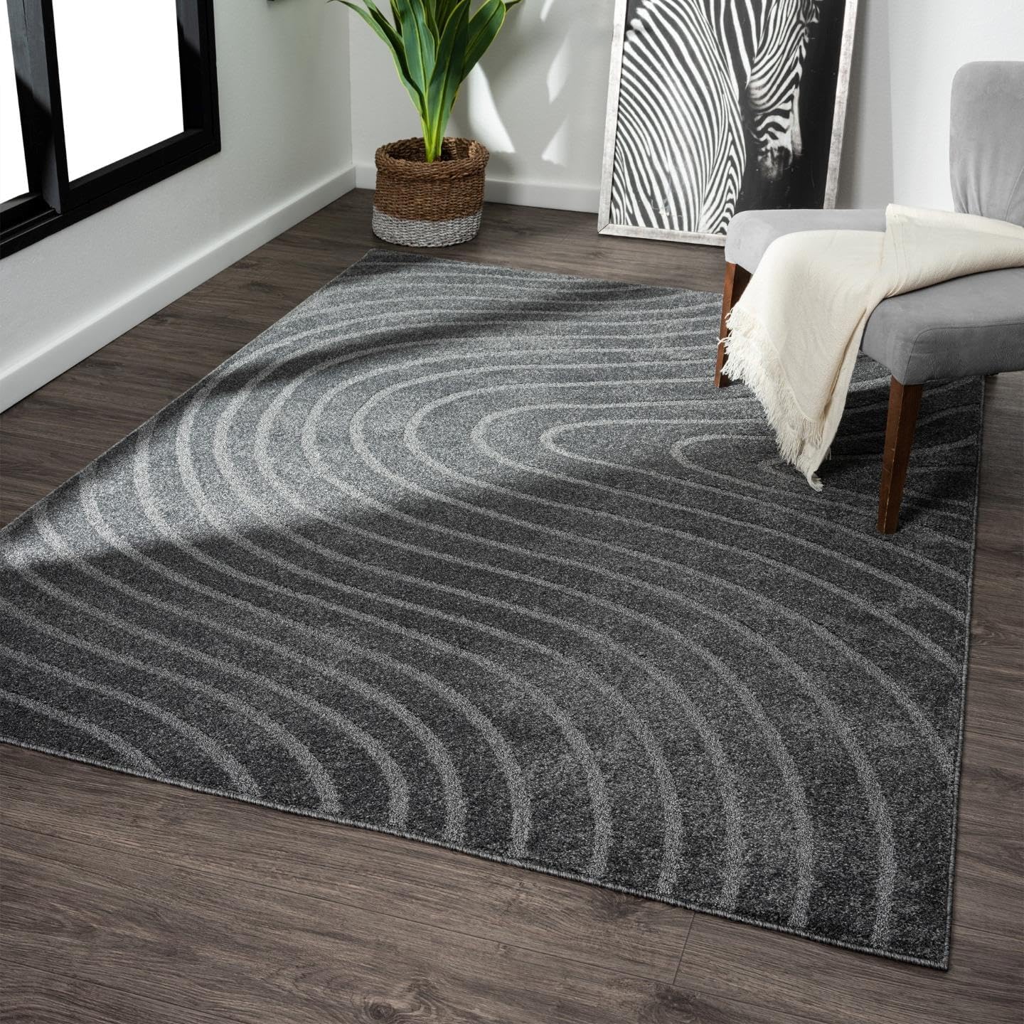 LUXE WEAVERS Modern Geometric Wave Anthracite 4x6 Area Rug