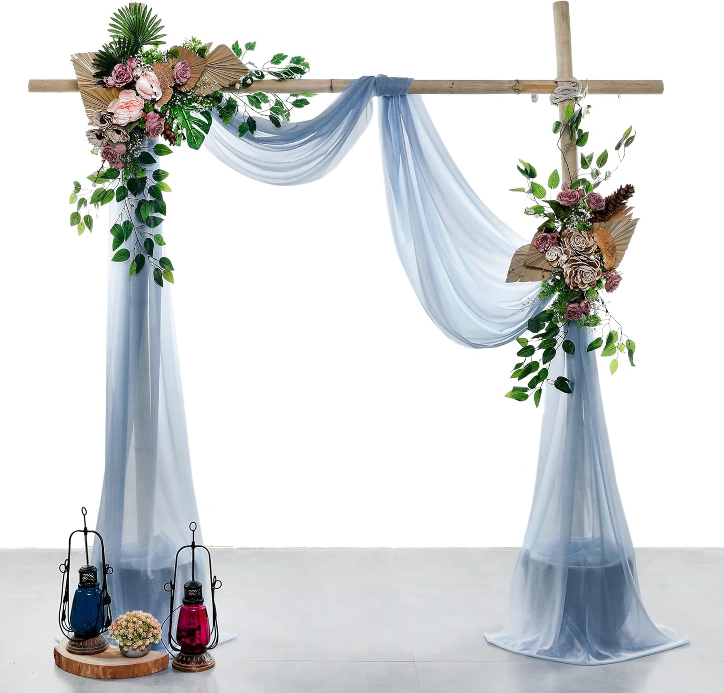 VDS Pack of 2 Panel (30 Inch X 30 Feet) Wedding Arch Draping Fabric Sheer Chiffon Fabric Drapery for Wedding Ceremony Reception Swag Backdrop Canopy Chuppah ARBO Altars Decoration (Dusty Blue)