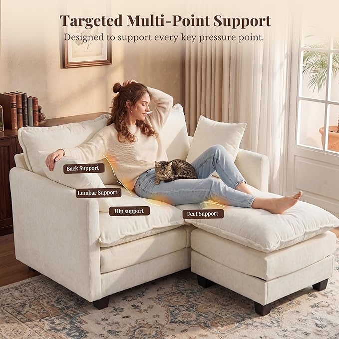 Loveseat Sofa with Ottoman, Cloud 3-Layer Cushion & 27" Deep Seat Modern Small - Image 6