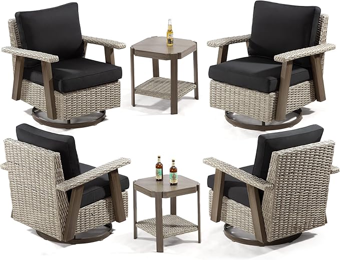 Joyside Outdoor Swivel Rocker Patio Chair Set of 4 and 2 Matching Side Tables by Joyside