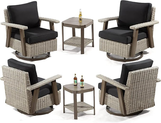 Joyside Outdoor Swivel Rocker Patio Chair Set of 4 and 2 Matching Side Tables by Joyside