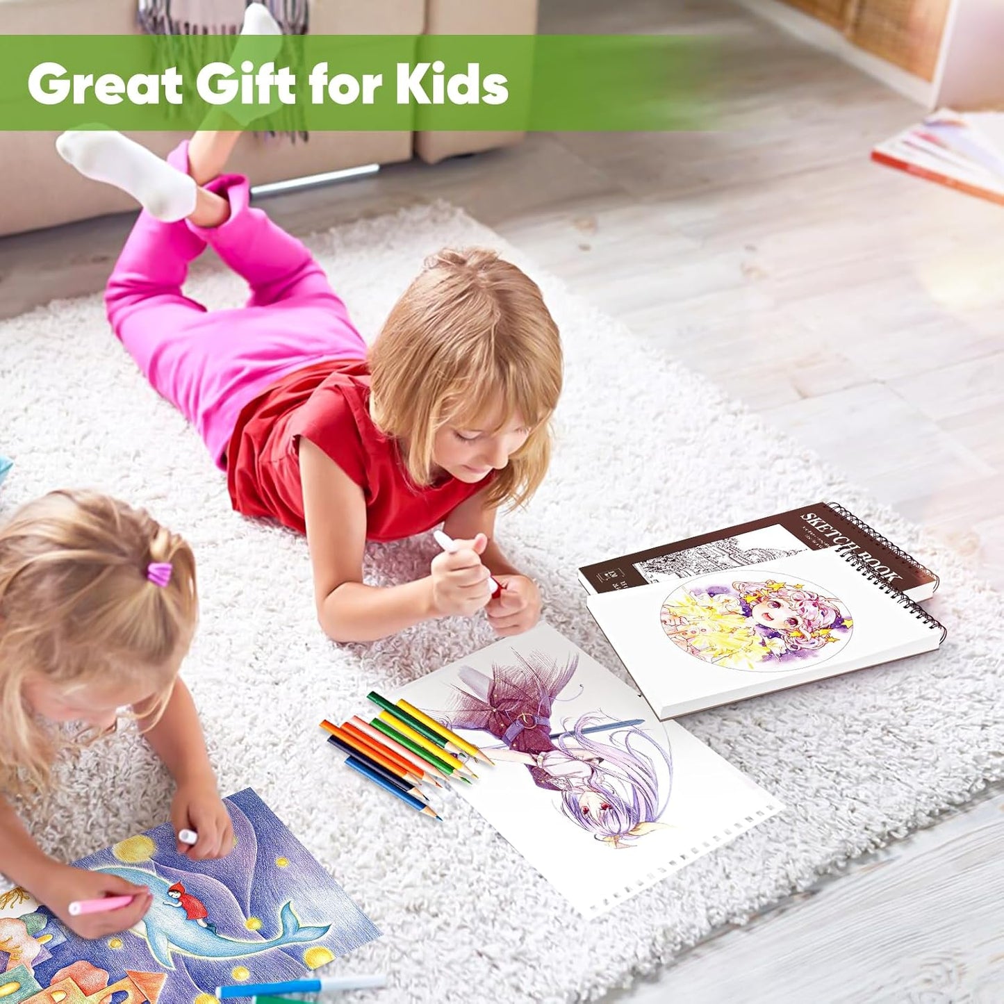 Soucolor Sketchbook 8.5x11 Hard Cover - 100 Sheets Spiral Bound Sketch Pad 8.5" x 11", 68lb/100gsm Thick Drawing Paper 8.5" x 11", Acid-Free Art Notebook for Kids Adults Classroom Teacher Must Have