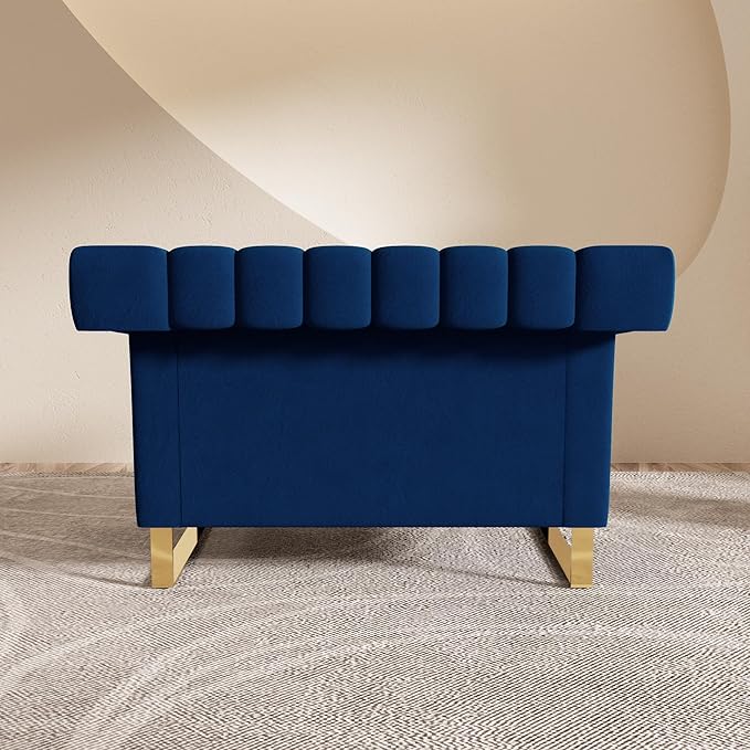 Mid-Century Modern Blue Velvet Single Sofa - Image 4