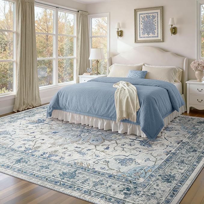 RELEANY Area Rugs 10'x14' Washable Non-Slip, Floral Vintage Distress Print - Image 3
