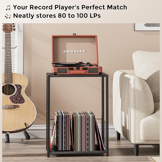 Homleke Side Table with Magazine Holder, Record Player Stand with LP Shelf - Image 7