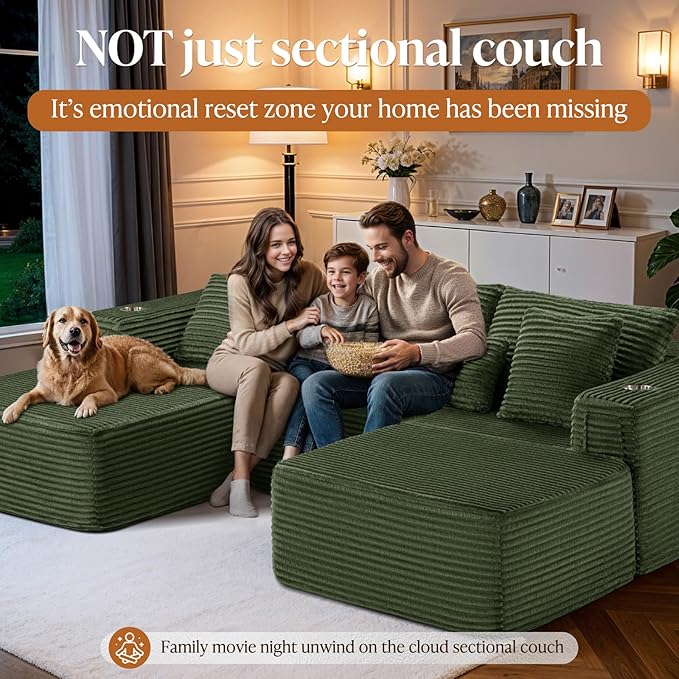 Oversized 108" Cloud Sectional Couch, Comfort U Shaped Boneless Couch - Image 5