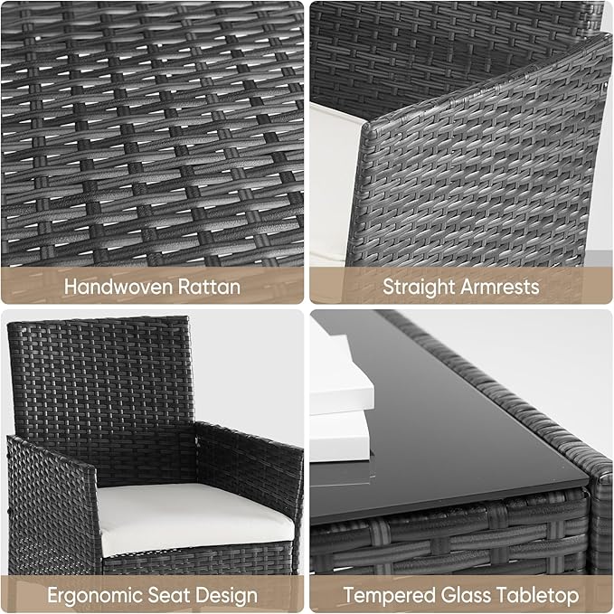 DUMOS 4 Piece Patio Furniture Set, All-Weather Outdoor Wicker Conversation Set - Image 5