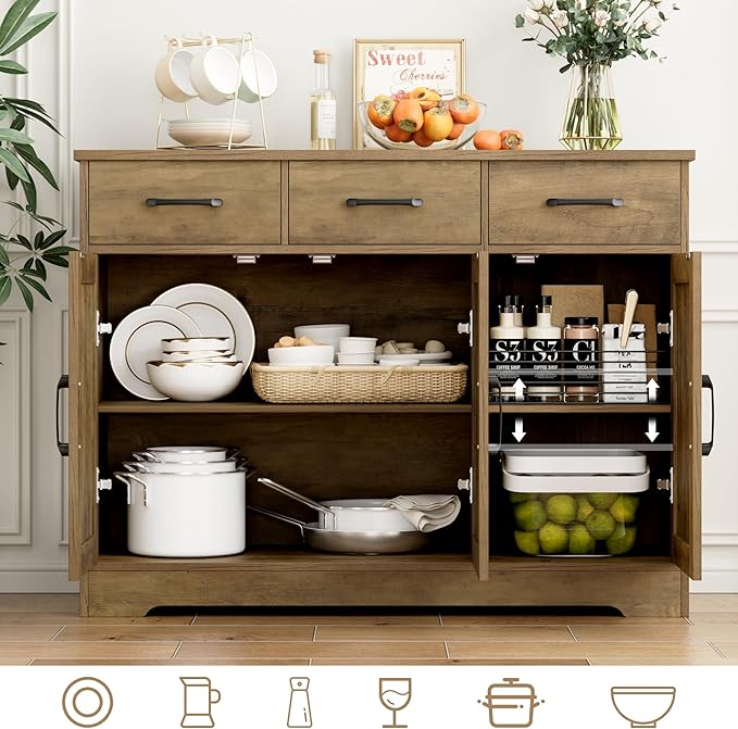 HOSTACK Modern Farmhouse Buffet Sideboard Cabinet, Barn Doors Storage Cabinet - Image 6