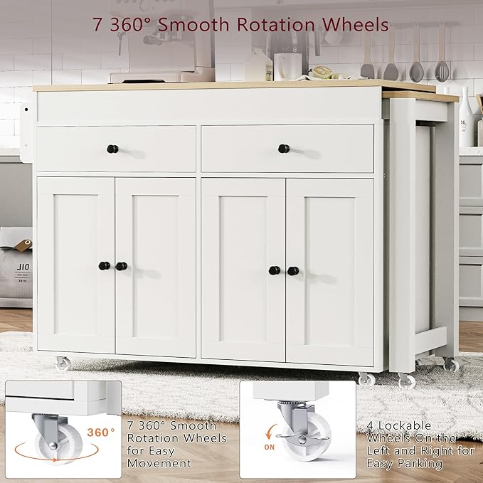 74.5 Inch Kitchen Island with Extendable Dining Table, Rolling Kitchen Island - Image 4