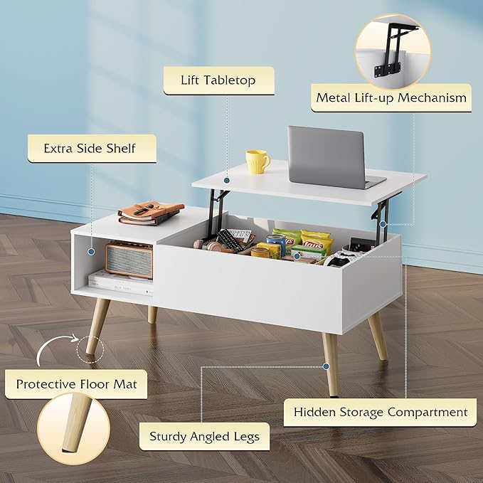 WLIVE Coffee Table for Living Room, Lift Top Coffee Table - Image 6