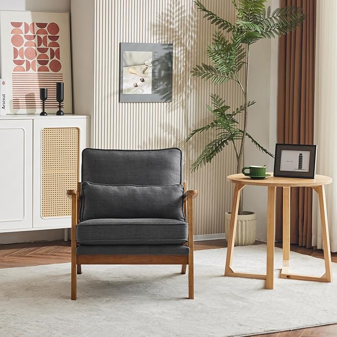 Karl home Accent Chair Wide Armrest Mid-Century Lounge Chair Linen Fabric - Image 5
