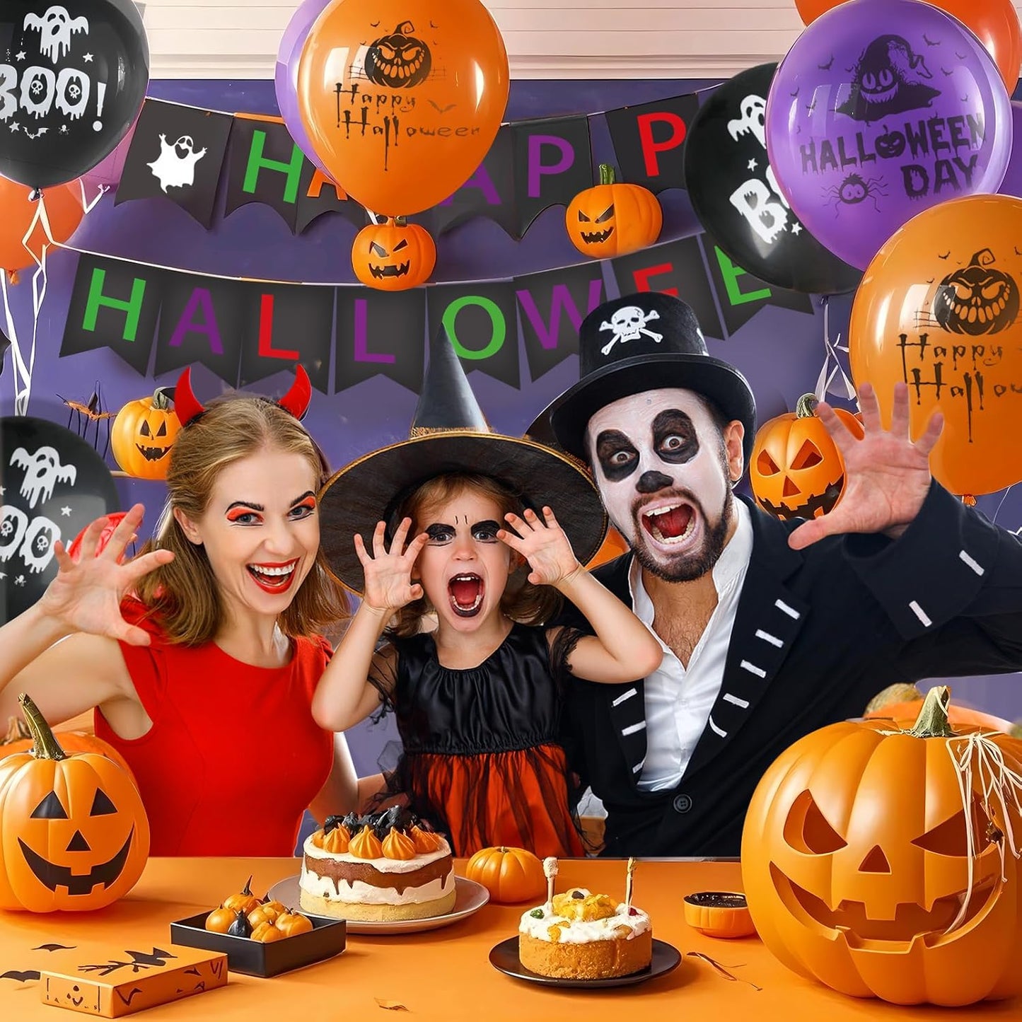 Halloween Party Balloons Kit 60-Pack 12inch Orange Black Purple Halloween Balloons with Ribbons for Party Balloons Decorations Theme Party Background Classroom Indoor and Outdoor Party