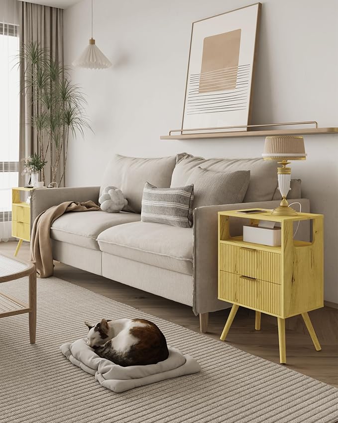 JOONEE Nightstand with Charging Station and LED Lights, Modern Bedside Table - Image 3