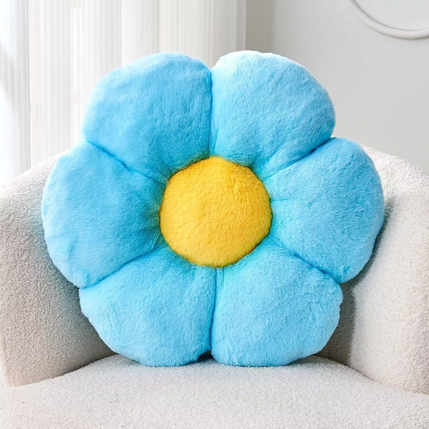 Blue Flower Pillow, 17.7" Flower Shaped Plush Decorative Throw Pillow for Bed