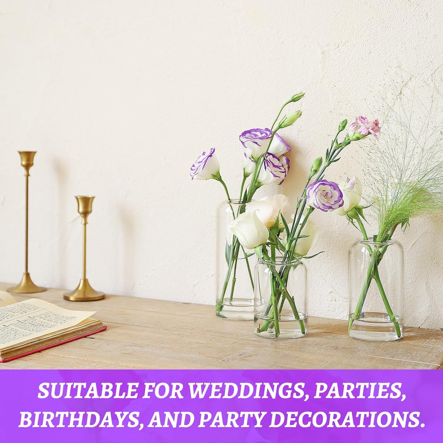 Bud Vases in Bulk Set of 12, Glass Small Vases for Flowers, Modern Cylinder Flower Vases for Wedding Centerpiece, Living Room Decorative, Home Decor