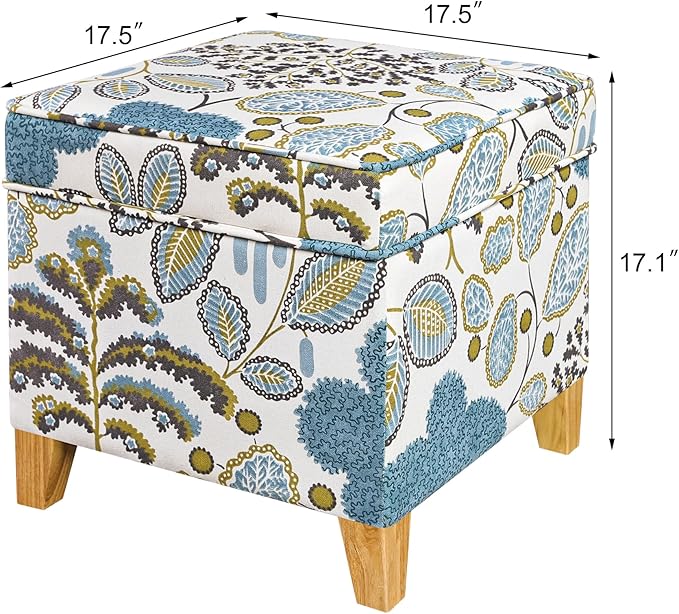 Adeco 18 Inch Linen Storage Ottoman Cube, Upholstered Footstool - Image 2