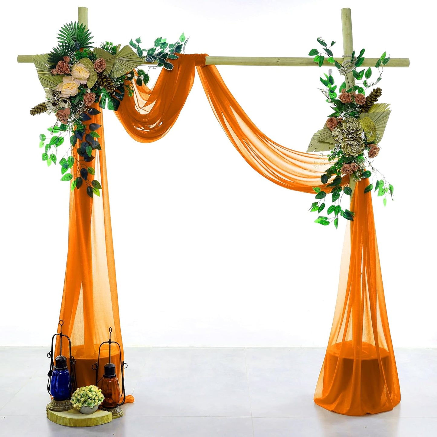 VDS Pack of 2 Panel (30 Inch X 40 Feet) Wedding Arch Draping Fabric Sheer Chiffon Fabric Drapery for Wedding Ceremony Reception Swag Backdrop Canopy Chuppah ARBO Altars Decoration (Orange)