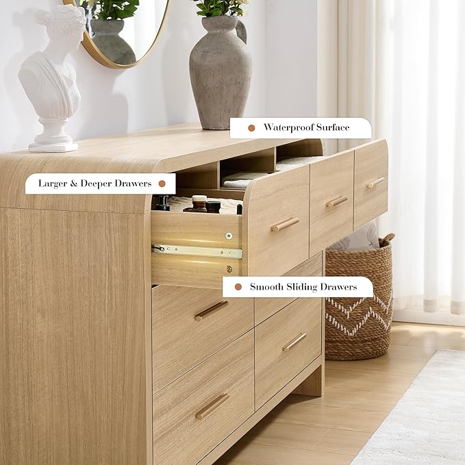 Curved 7-Drawer Dresser for Bedroom, 53.82" Wide Modern Chest of Drawers - Image 7