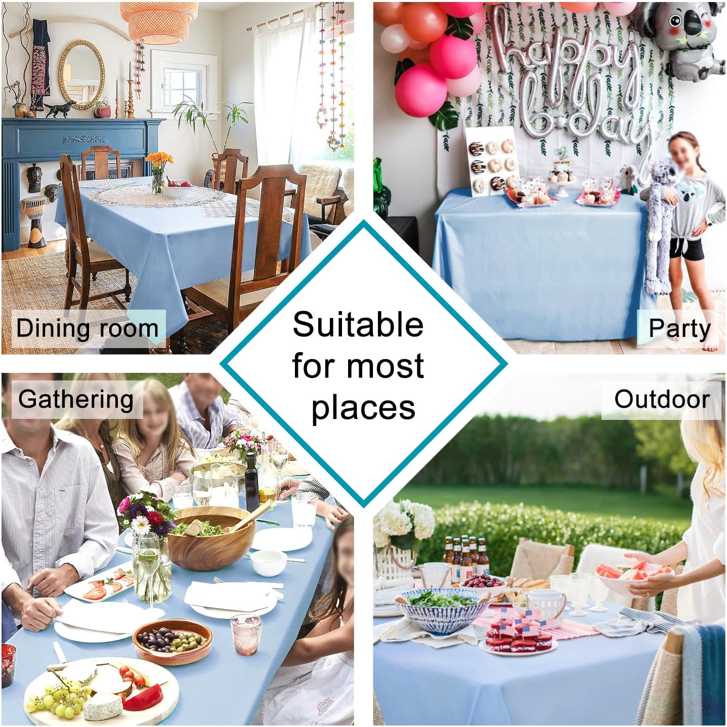Hiasan Dusty Blue Tablecloth for Rectangle Tables - Waterproof Washable Polyester Fabric Table Cloth for Buffect Dining Birthday Party Wedding, 54 x 120 Inch