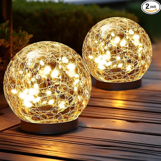 JKIMK Solar Globe Lights Outdoor Waterproof-Solar Balls Garden-Cracked Glass by JKIMK