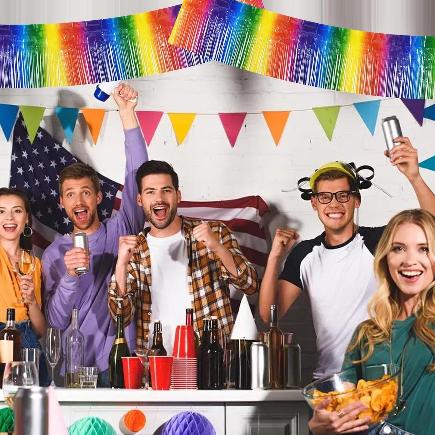 BEISHIDA 3 Packs Metallic Foil Fringe Garland Rainbow Wall Hanging Tinsel Fringe Banners for Car Floats Bridal Shower Wedding Birthday Easter Graduation Holiday Party Decoration(30 Feet)