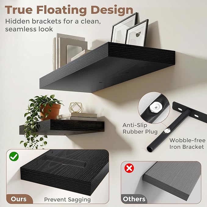 12 inch Deep Floating Shelves for Wall, 55 inch Wide Engineered Wood Wall - Image 4