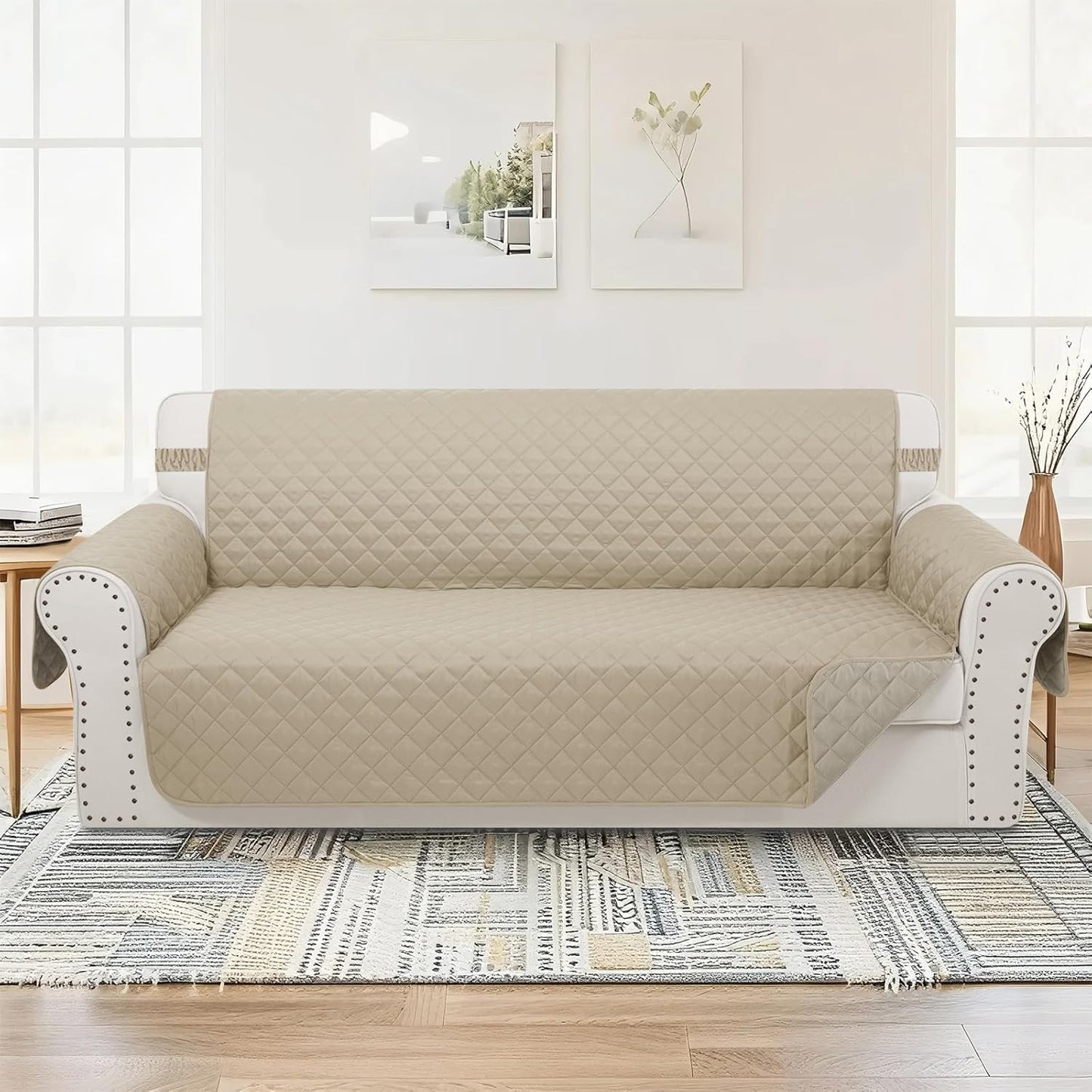 Reversible Sofa Covers Couch Cover Furniture Protector for Dogs Elastic Straps Water Resistant(Sofa,Sand/Beige)