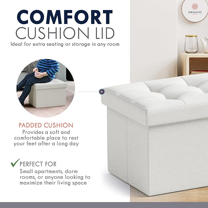 Ornavo Home Small Storage Ottoman, Foldable Collapsible Rectangle Linen Ottoman - Image 6