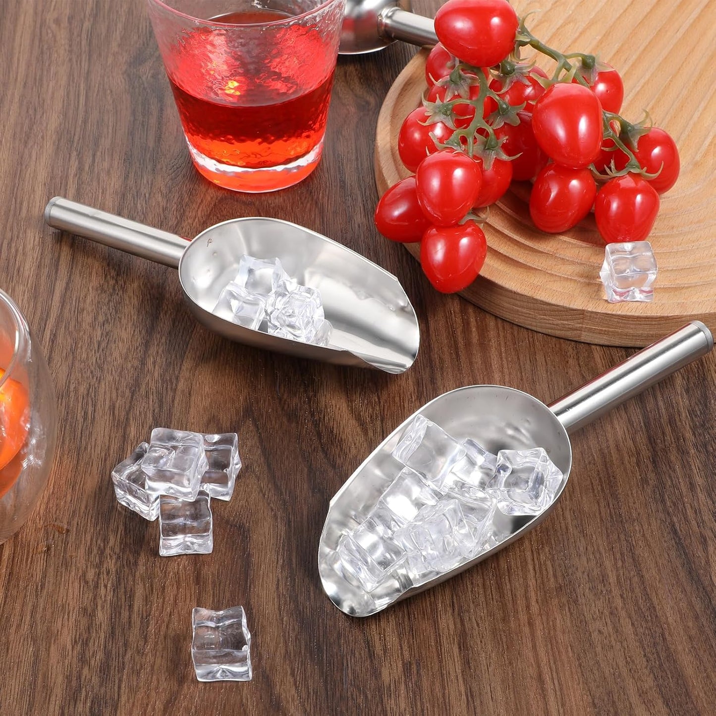 12Pcs Mini Ice Scoopers for Ice Bucket, 6 oz Stainless Steel Small Scoop Metal Food Scoop Candy Scoops for Candy Buffet Jars Canisters Scooping Dry Goods, Sugar, Coffee Bean, Flour, Spice, Dog Food