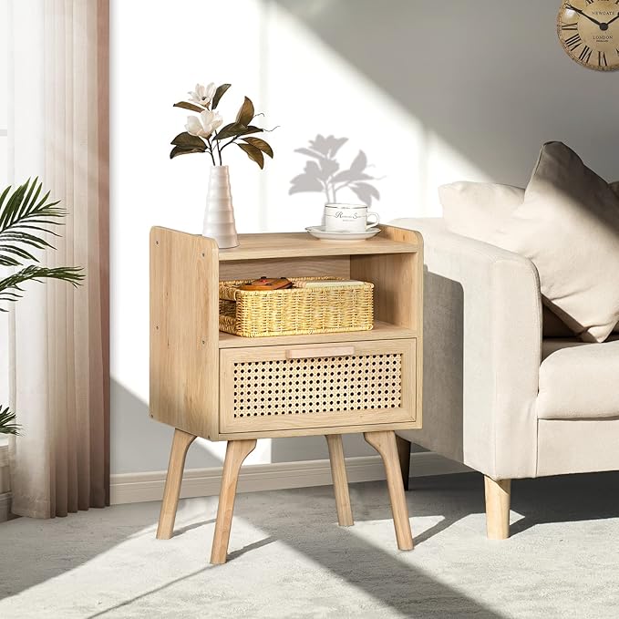 Lerliuo Rattan Nightstands Set of 2, Boho Side Table - Image 2