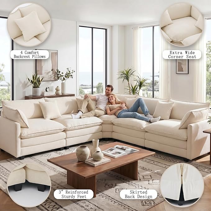 111.4" V-Shaped Corner Couch Sectional｜5 Seat Customizable Modular Cloud - Image 6