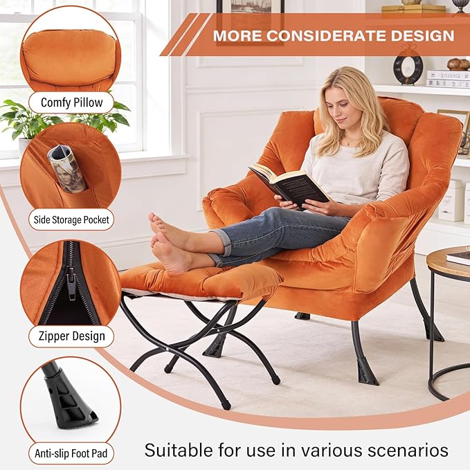 MBOOYOME Lazy Chair with Folding Ottoman, Modern Accent Armchair with Armrests - Image 4