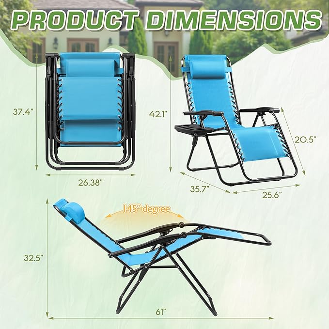 Devoko Patio Zero Gravity Chair Outdoor Folding Adjustable Reclining Chairs - Image 3