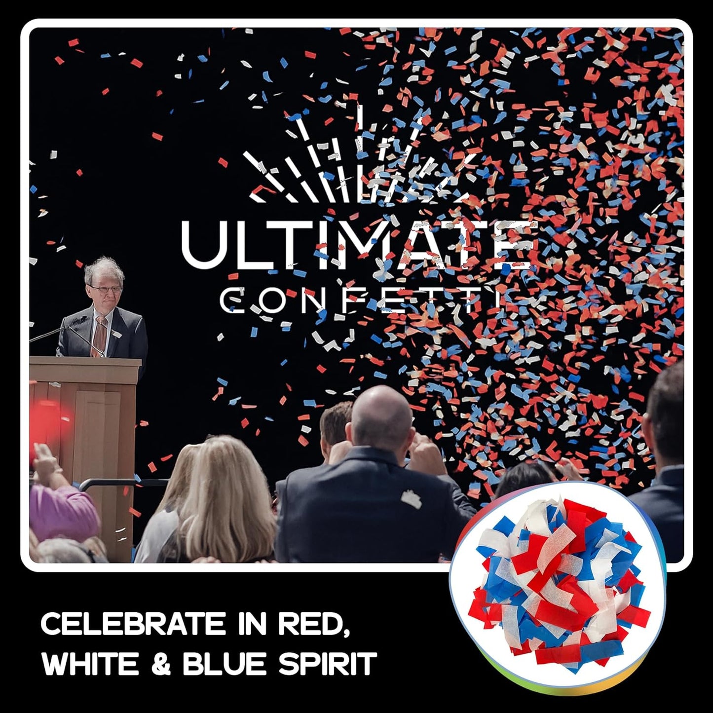 Ultimate Confetti, Biodegradable Confetti Red, White & Blue - Rectangular Fluttering Tissue Paper Confetti for Cannon and Launcher use – Wedding Confeti, Parties and Live Events - 1 lb, 16 oz
