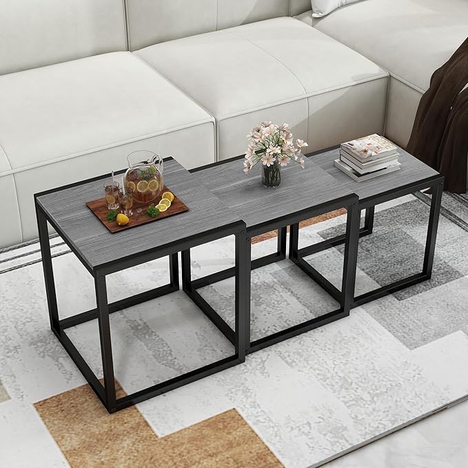 Nesting Table Set of 3 Side Tables, Modern Coffee Table Stacking End Table - Image 4