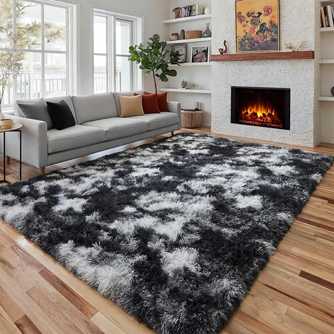 PAGISOFE Black White Grey Rugs for Living Room 5x8, Shag Fuzzy Fluffy by PAGISOFE