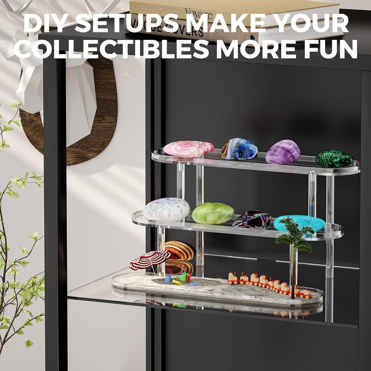 Acrylic Riser Display Shelf for 𝐚𝐦𝐢𝐢𝐛𝐨 Funko-POP Figures, Floating Shelves Display Ledge for Organizer and Decoration, Collectibles Display Stands Showcase, Glowing at night 2PCS