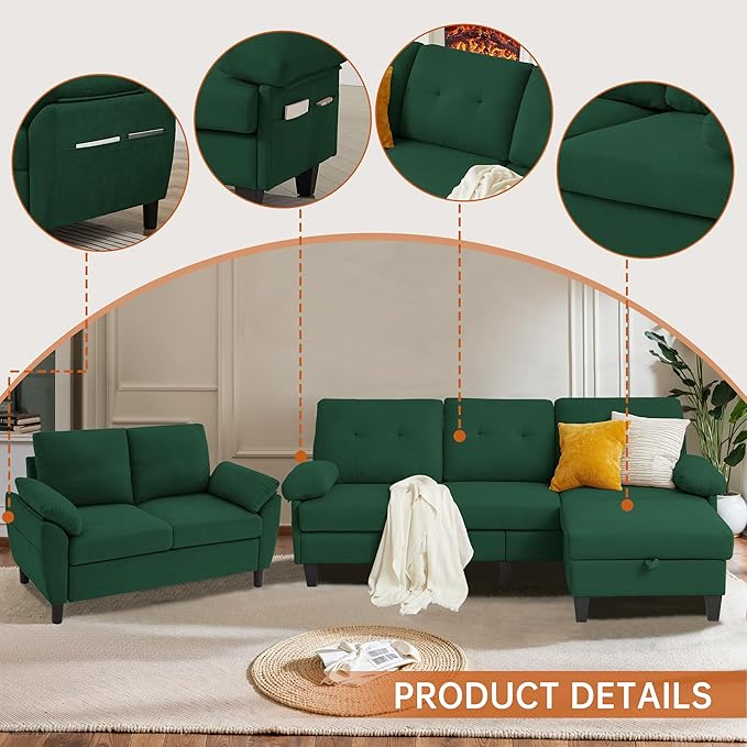 84" Convertible Sectional Sofa Set, 3 Seat L Shaped Couch - Image 4