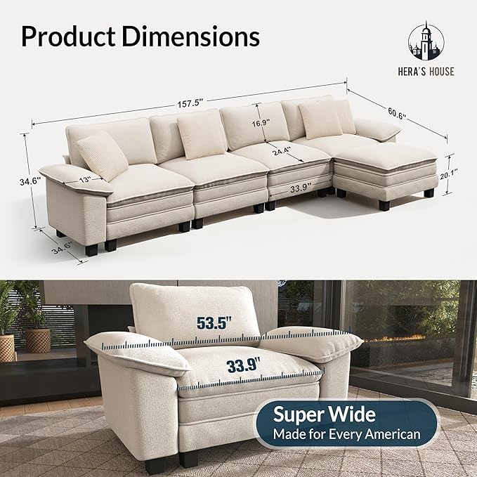HERA'S HOUSE 158" Modular Sectional Sofa, Oversized L Shaped Couches - Image 2